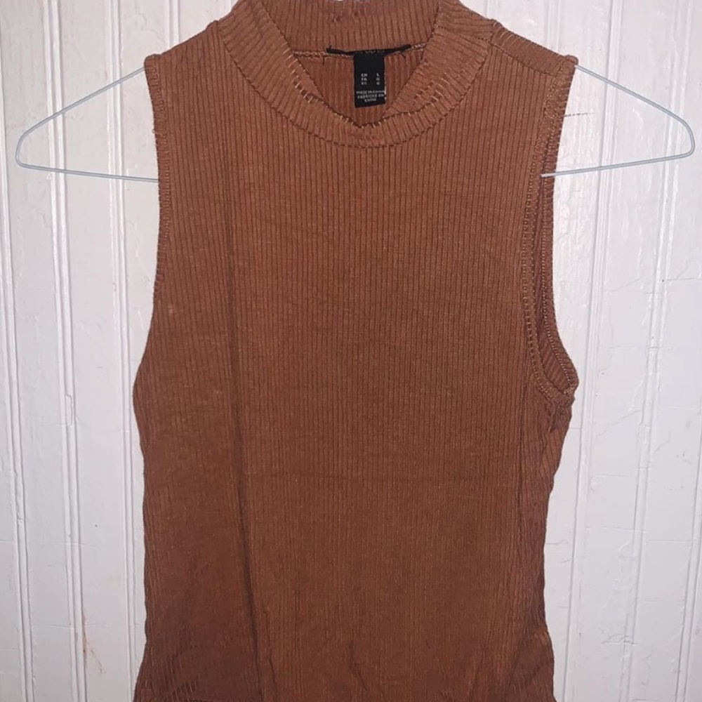 Camel ribbed high neck bodysuit